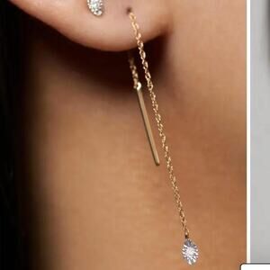 14k gold diamond threader earring